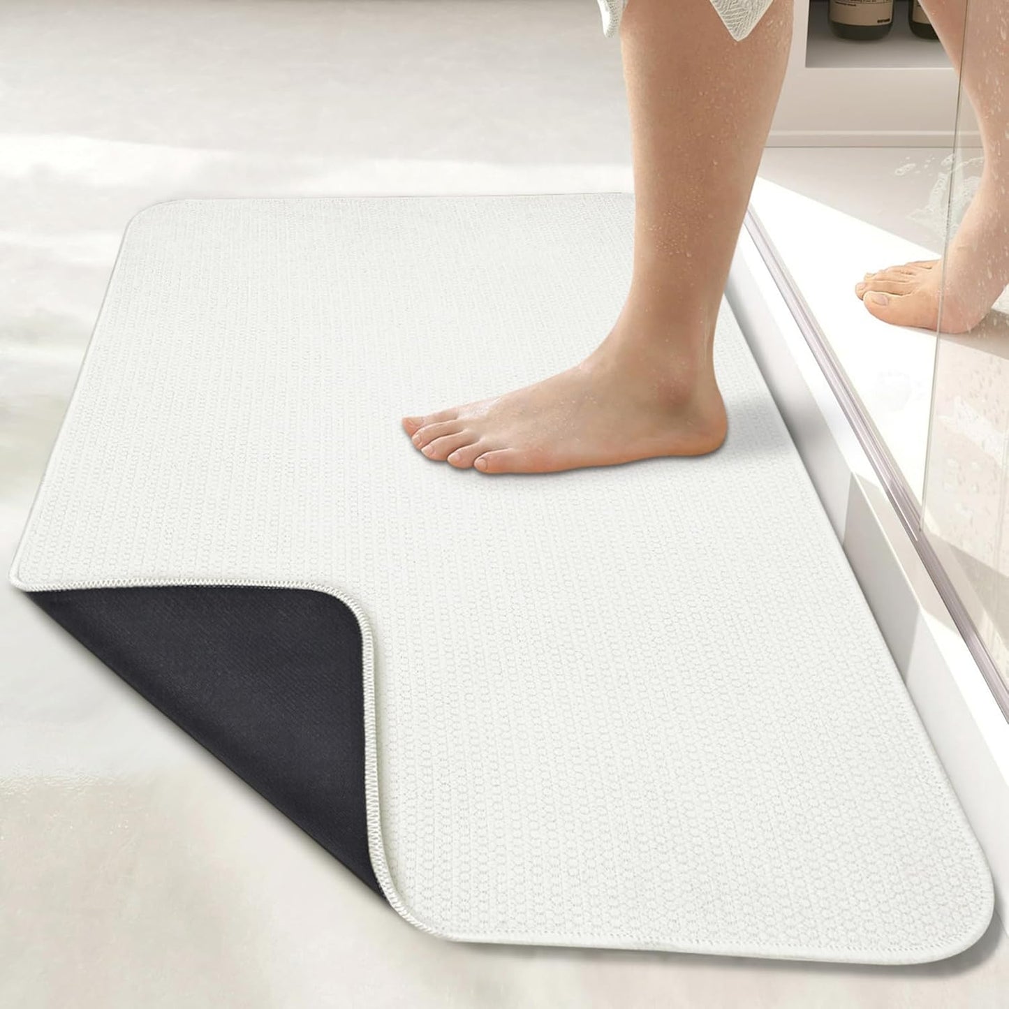Bath Mat,Ultra Thin Bathroom Rugs,Rubber Bath Mats for Bathroom,No Slip Bath Rugs,Quick Dry,Machine Washable,Low Pile,Absorbent,Shower Outside,Sink,Home Decor Accessories.White,2'x3'(24x36inch)