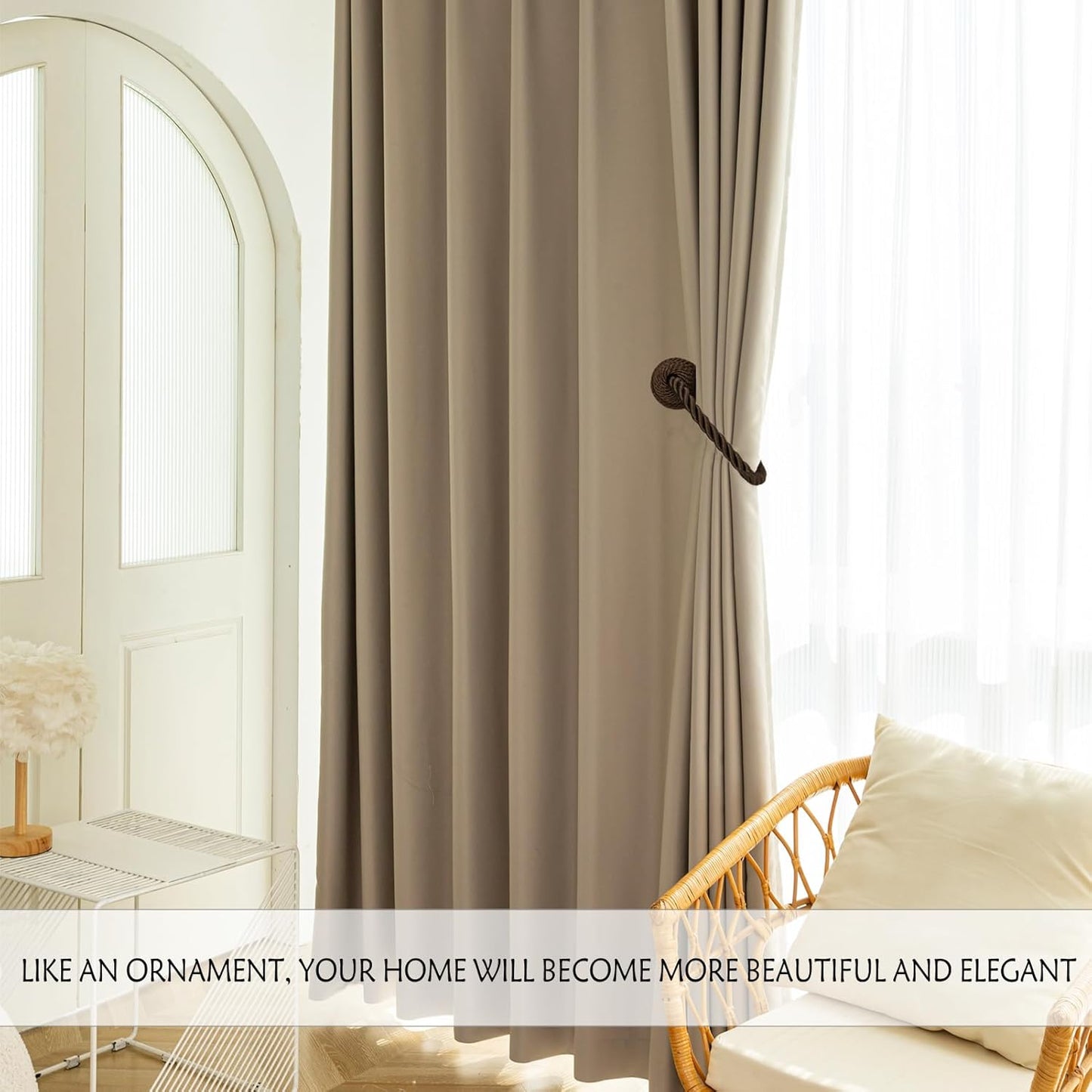 Magnetic Curtain Tiebacks Rope Curtain Tie Backs for Curtains 2 Pack Curtain Holders for Drapes Decorative Window Curtain Holdbacks, Coffee