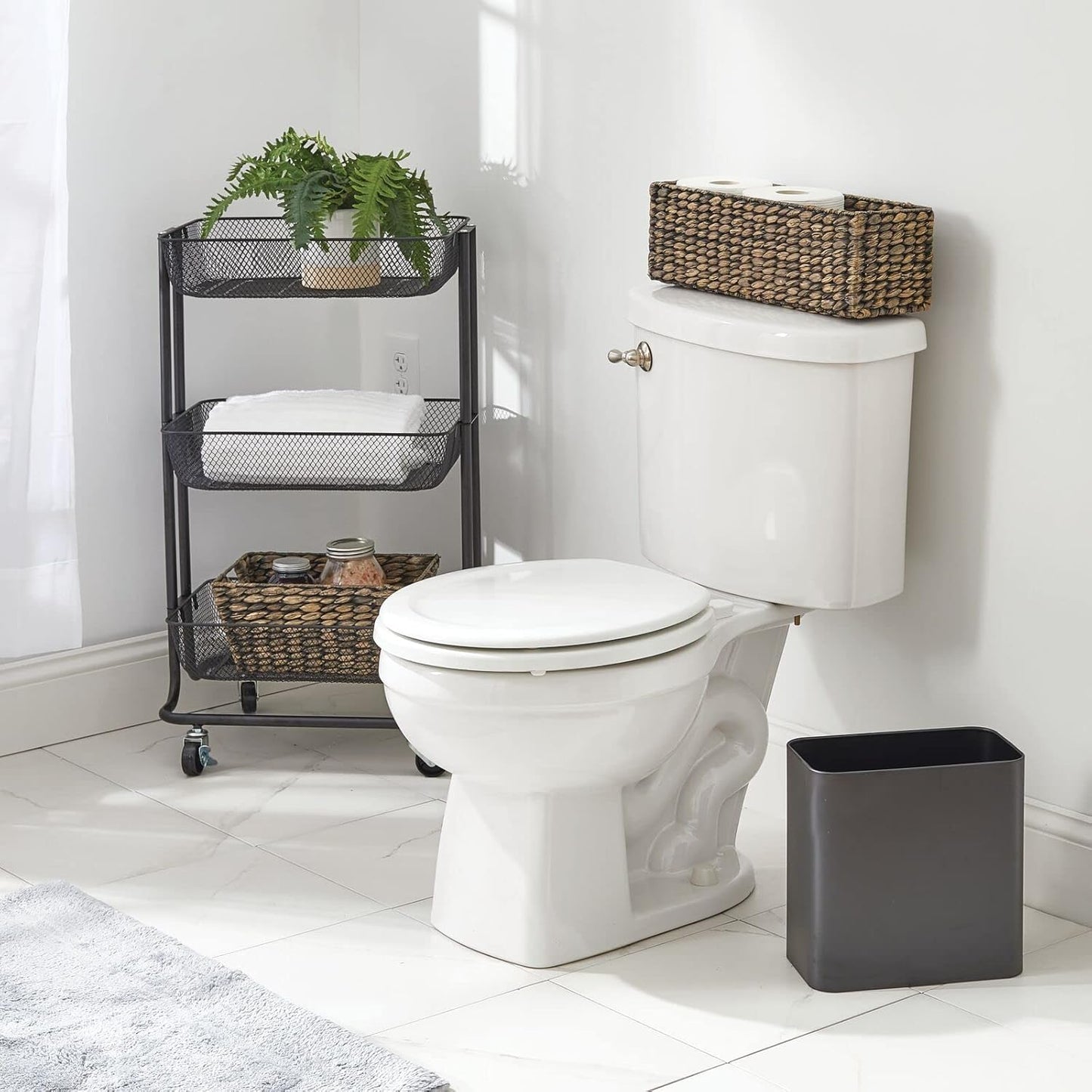 mDesign Small Metal 2.4 Gallon/9 Liter Trash Can Wastebasket Garbage Bin for Bathroom, Slim Rubbish Waste Bin Trashcans for Master/Guest Bath, Mirri Collection, Graphite Gray