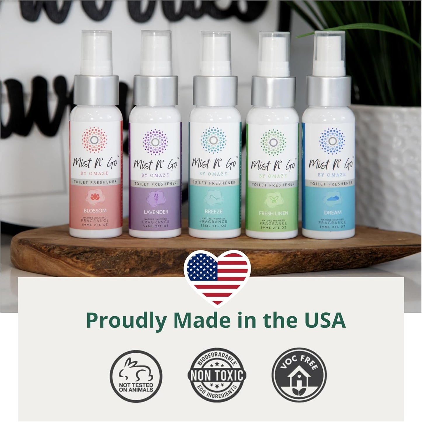 Mist N’ Go by Omaze Travel Bathroom Spray for Toilet Spray Odor Eliminator - Travel Toilet Spray for Bathroom Air Freshener Spray for Bathroom Deodorizer - Dream Regular Size (2oz x3)