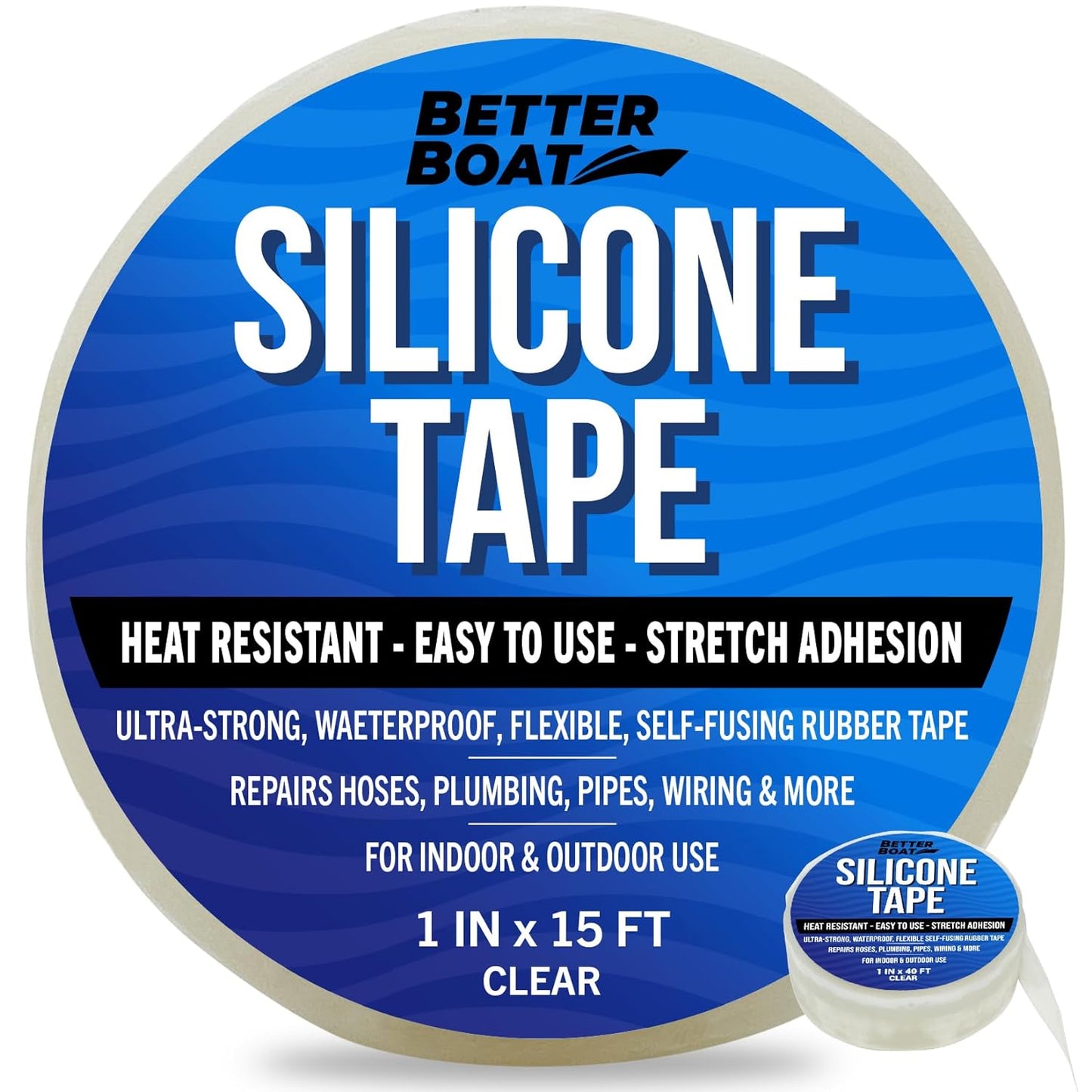 Clear Heavy Duty Silicone Tape, Self-Fusing Rubber Hose and Plumbing Water Pipe Repair Seal, Coax Electrical or Waterproof Tape for Leaks, 15ft