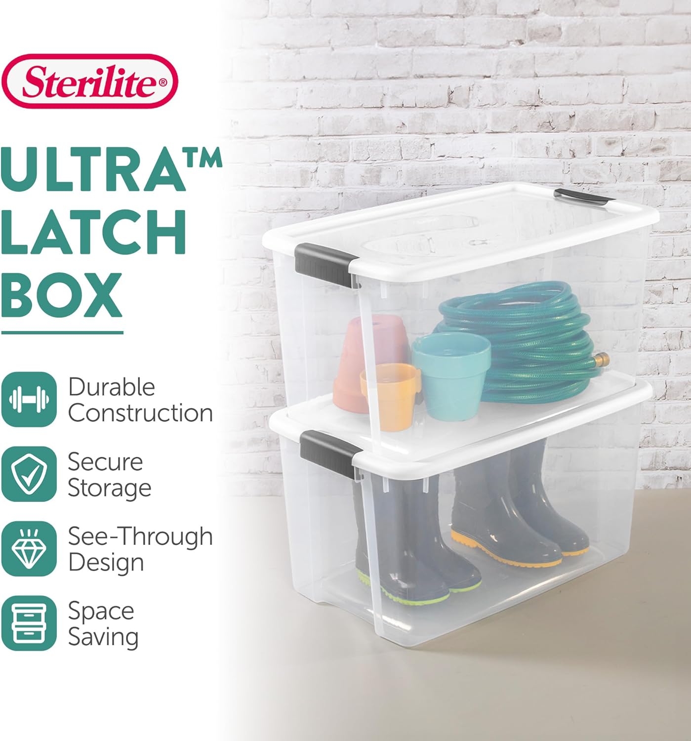 Sterilite 20-Pack Ultra Latching Box, Storage Bins with Lids, Clear Plastic, 70 Quart - Heavy-Duty Organizing Containers for Closet, Bathroom, and Office