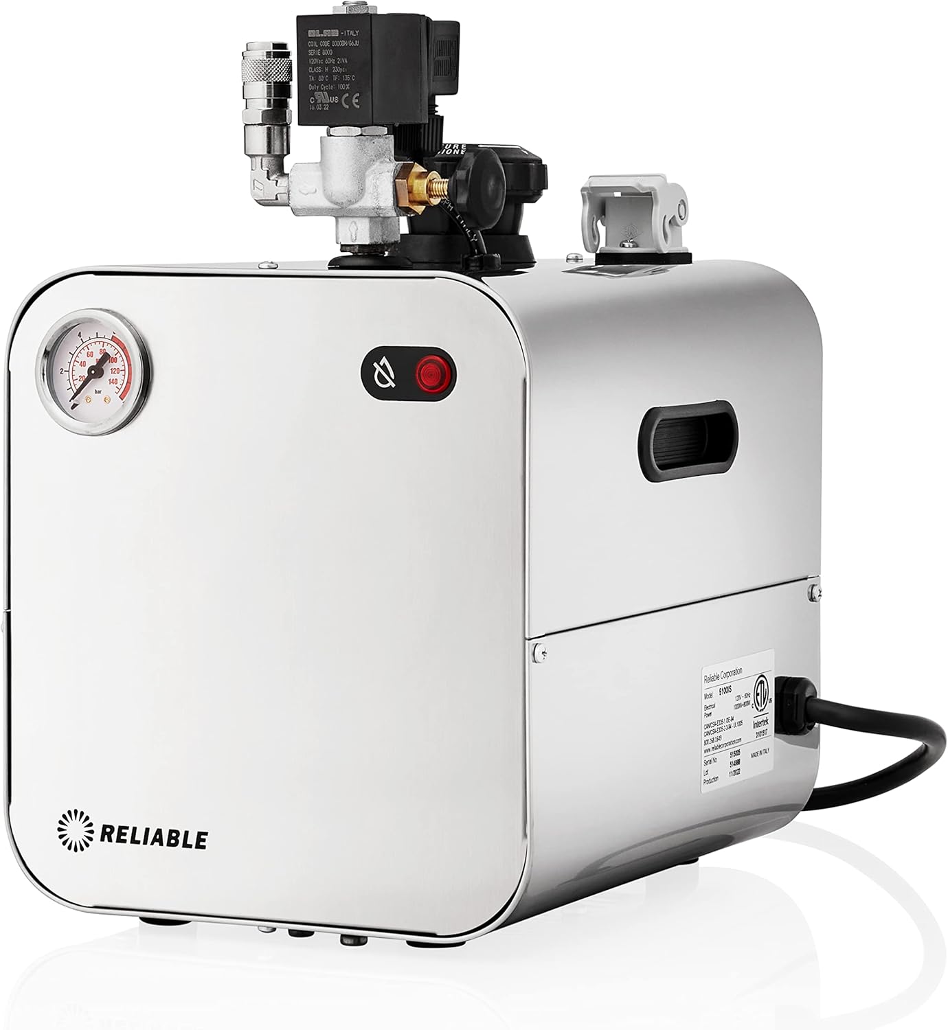 Reliable 5100IS/2100IR Professional Iron Station with Eco Mode, 120V, 2.2M Steam Hose, 2.2L Stainless Steel Boiler, Aluminium Soleplate, 1800W Total, Made in Italy