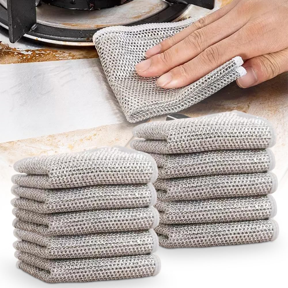Multipurpose Wire Dishwashing Rags for Wet and Dry, 2024 New Reusable Non Scratch Wire Dishcloth, Premium Scrubbing Wire Dishwashing Rags for Scrubs Dishes, Sinks Cleans (10)