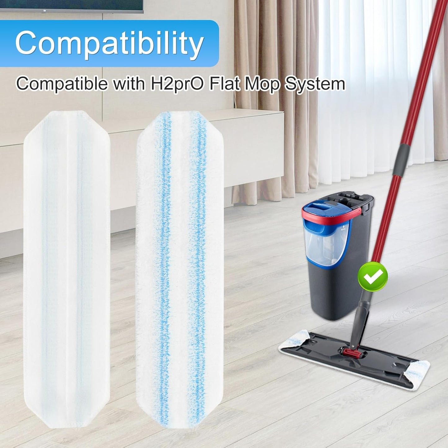 6 Pack Microfiber Replacement Mop Pads for O-Cedar H2prO Flat Mop System, Washable and Reusable Mop Pad Refills for O Cedar H2pro Flat Mop, Flat Mop Replace Heads for Wet Dry Floor Deep Clean