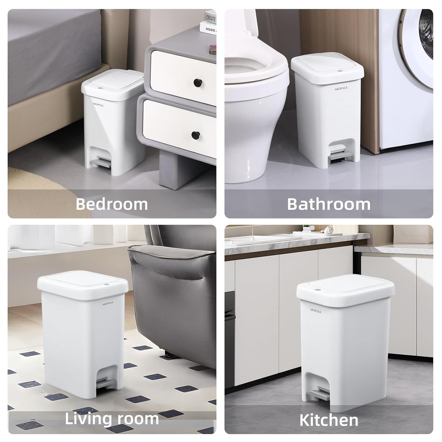 MOPALL Small Bathroom Trash Can with Lid Soft Close, Garbage Can with Press Top Lid & Foot Pedal, Step Trashcan Slim Trash Bin Waste Basket for Toilet, Office, Bedroom, Kitchen, Living Room 2.7 Gallon