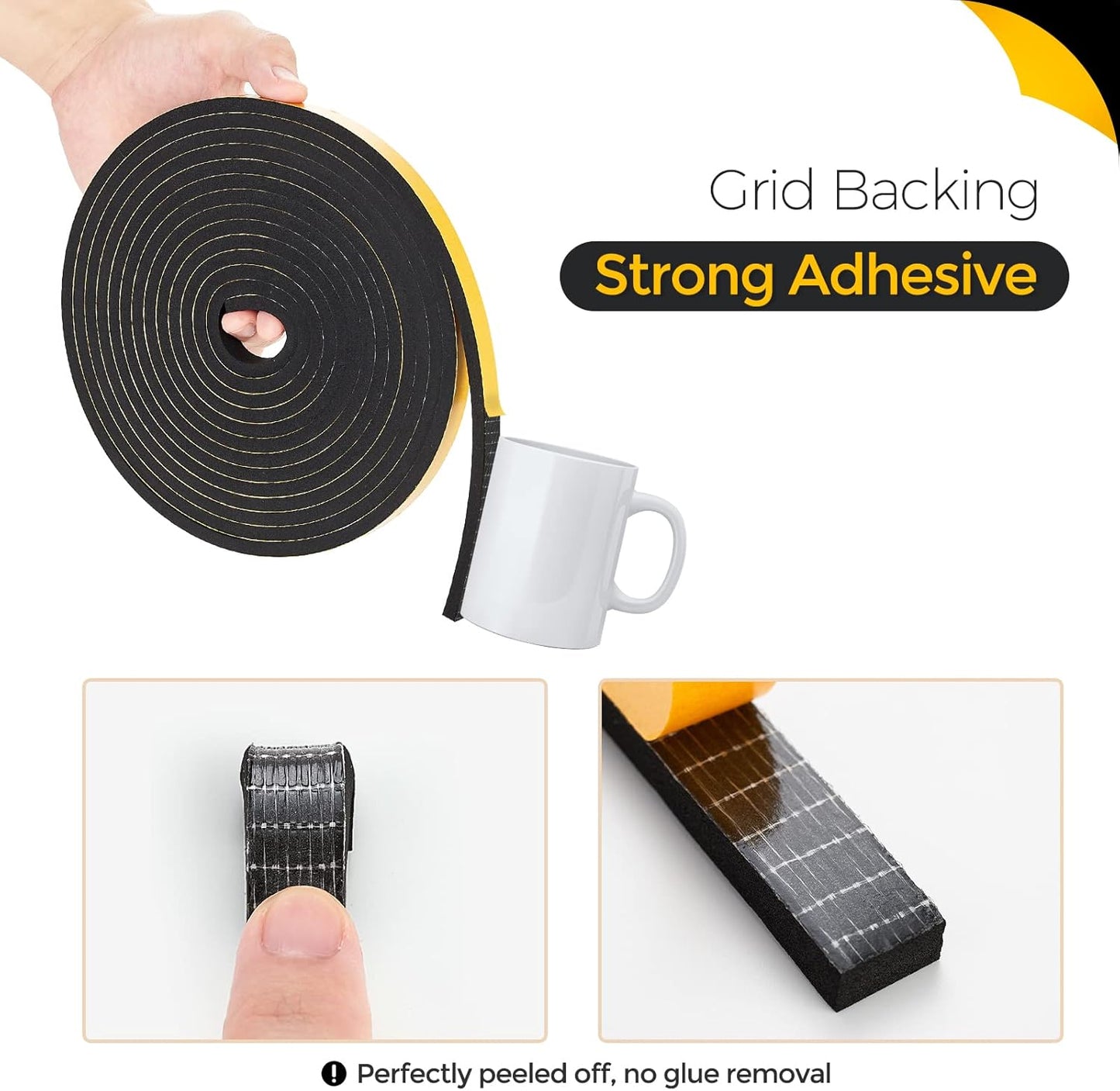 33 Feet Weather Stripping Door Seal- 1/2" Wide X 1/4" Thick Door Bottom Seal Strip High Density Foam Tape Adhesive Rubber Strip for Door Soundproofing,Window Insulation (1/2" x 1/4" x 33FT,Black)