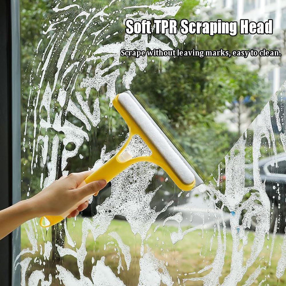 3 in 1 Window Cleaning Scraper, 3 in 1 Window Cleaner Squeegee, Scraper for Cleaning Windows, All-Purpose Window Squeegee with Sprayer for Glass, Wall, Kitchen, Car (White)