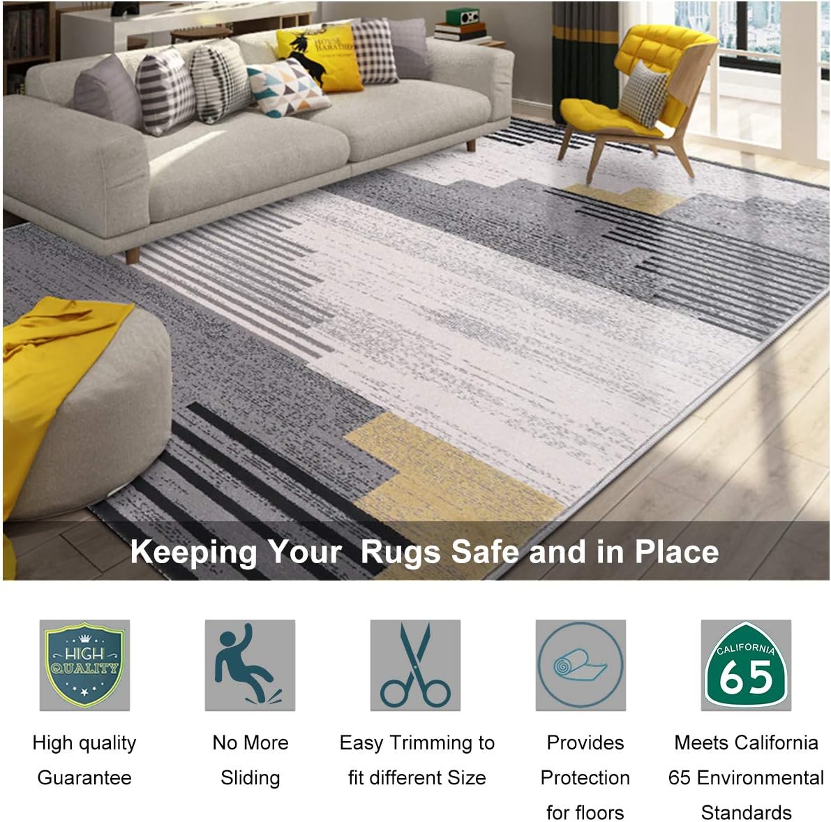 Non Slip Rug Pad Grippers - 9x12, 1/8" Thick, (Felt + Rubber) Double Layers Area Carpet Mat Tap, Provides Protection and Cushioning for Hardwood or Tile Floors