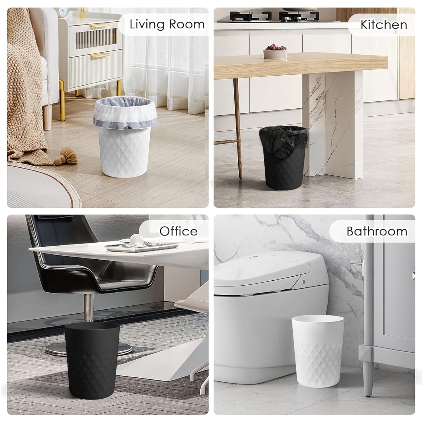 YGJT Small Trash Can, 3 Pack 1.8 Gallons Bathroom Trash Can, Slim Waste Basket, Round Garbage Can, Plastic Trash Bin for Kitchen, Dorm, Bedroom, Office, Living Room, Study, Compact Spaces