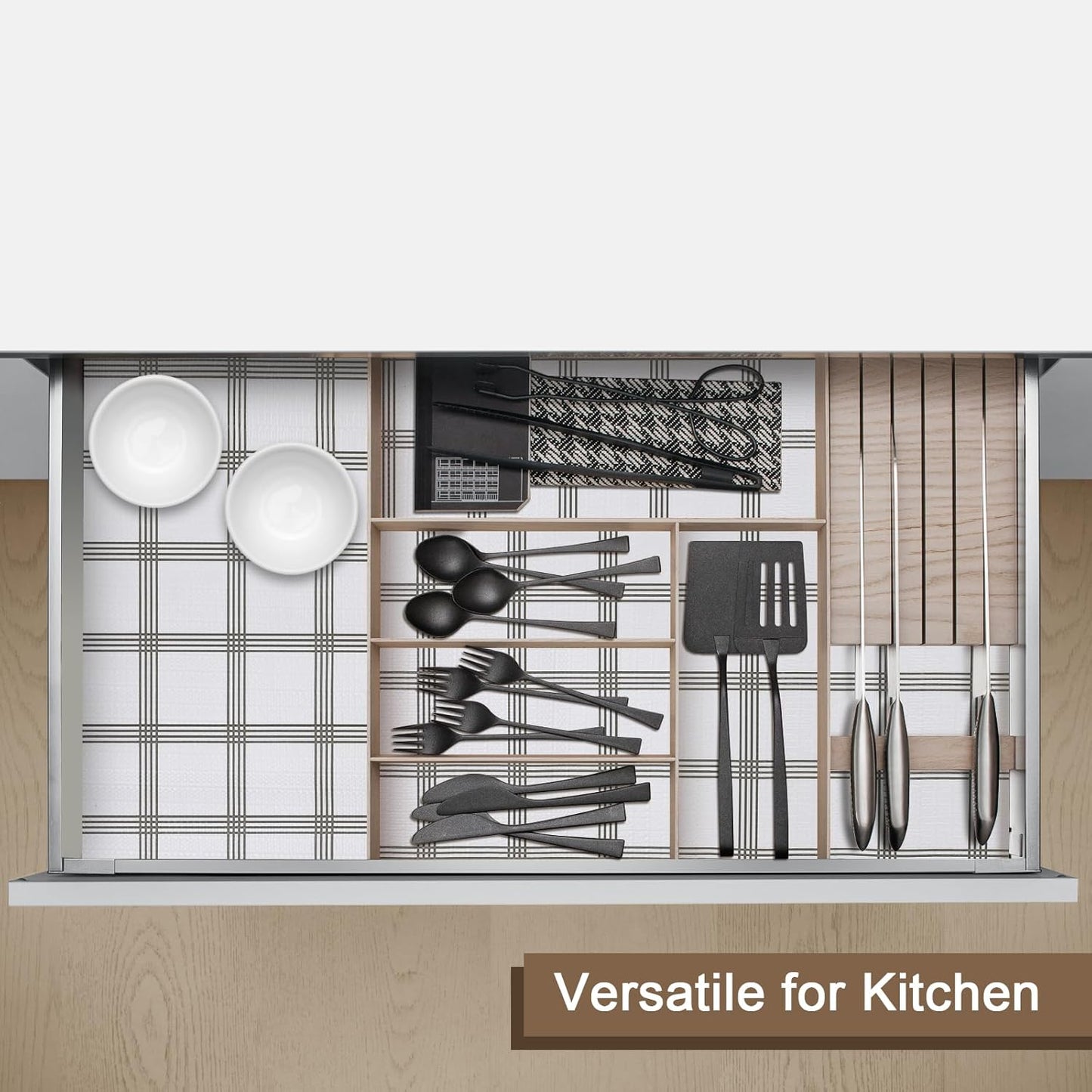 OcePor Non-Adhesive Drawer and Shelf Liner 24IN x 30FT，Non Slip Cabinet and Cupboard Liner, Kitchen Cabinet Liners for Shelves, Waterproof Drawer Shelf Liners for Cabinets/Bathroom Cupboard, Stripe