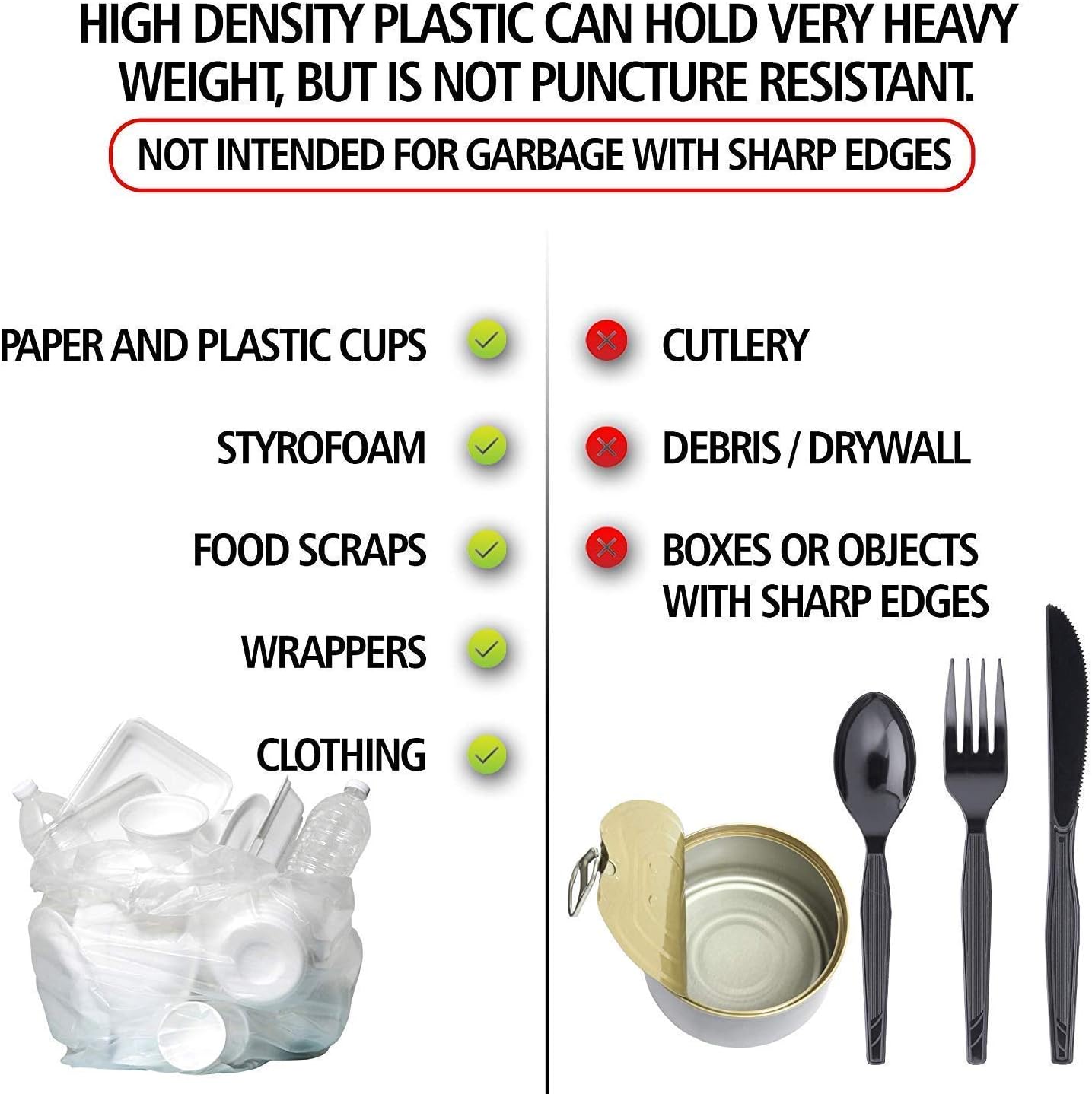 Aluf Plastics High Density Trash Bags, 60 Gallon, 600 Count, 22 Micron (eq), 38" x 60", Clear, for Bathroom, Office, Industrial, Commercial, Janitorial, Municipal, Recycling