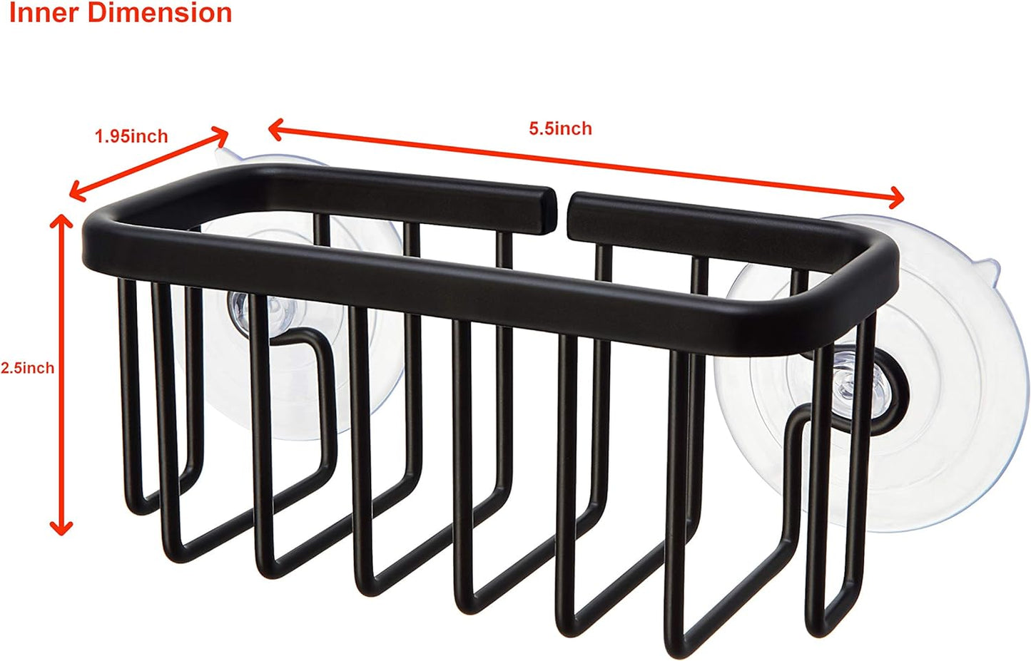SunnyPoint NeverRust Kitchen & Bathroom Sink Caddy for Sponges, Scrubbers, Soap, 6" x 2.5" x 2.75", with Adhesive Mount - Additional Suction Cup Included –Aluminum (Black)
