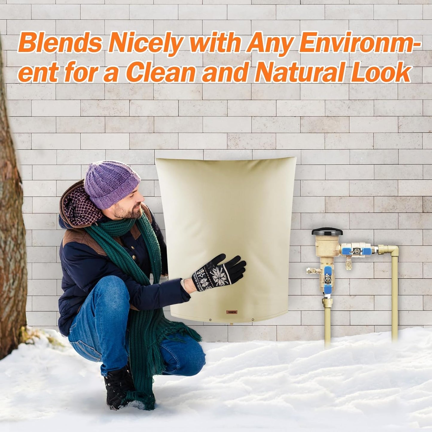 TOHONFOO Backflow Preventer Pipe Insulation Cover (5°F) - Irrigation Sprinkler Valve Insulated Pouch - Water Well Pump Cover - Sturdy 5 Layers for Winter Freeze Protection, 28" W x 36" H, Beige