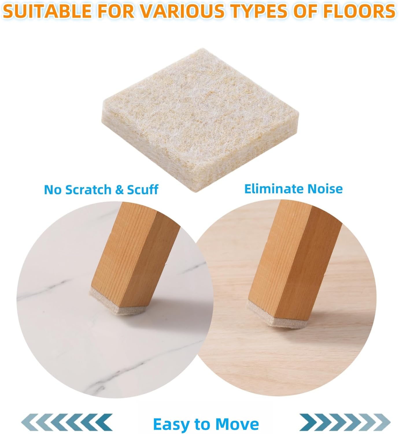 FURNIGEAR Felt Furniture Pads for Hardwood Floors - Self Adhesive Chair Felt Pads, Floor Protector for Furniture Feet, Furniture Sliders Moving Smoothly - Anti Scratch 48 Pcs 1-1/2" Square