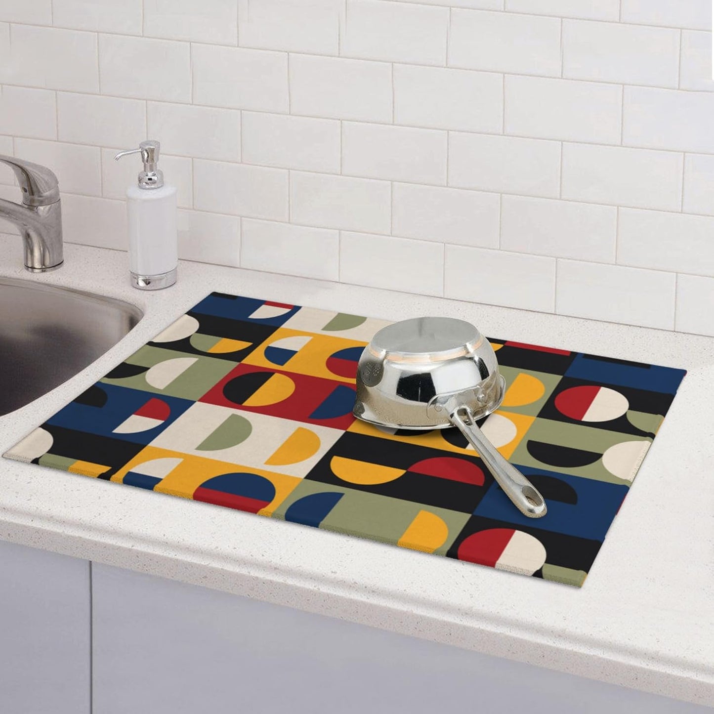 Retro Mid Century Modern Kitchen Drying Mat Microfiber Dish Drainer Mat for Kitchen Counter Absorbent Reusable Washable 18x24 Inch