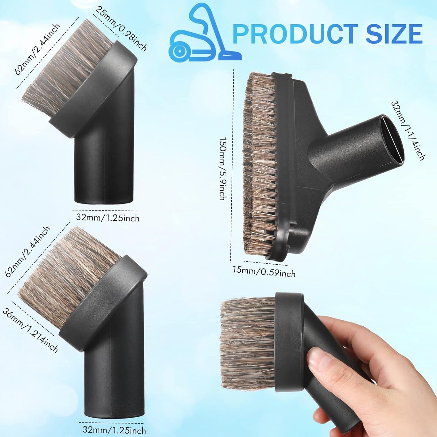 6 Pcs Vacuum Attachments Accessories VAC Attachments 1.25'' 25mm and 36mm Shop Round Dust Brush Vacuum Hose 5.9 Inch Floor Attachment Brush Replacement with 1-1/4 to 1-3/8 Inch Adapter(Simple Style)