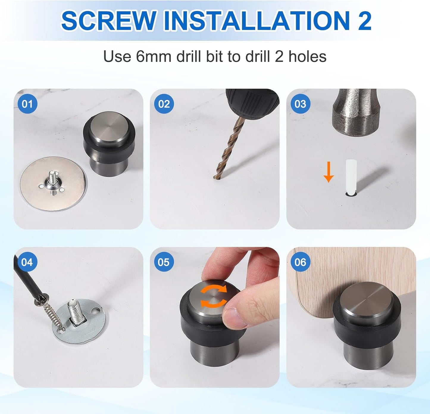 PATIKIL 3Set Round Door Stoppers, 60mm Stainless Steel Door Stop Doorstop Wedge Metal Cylinder Self Adhesive with Screw for Bottom of Door Floor Inside, Copper Tone