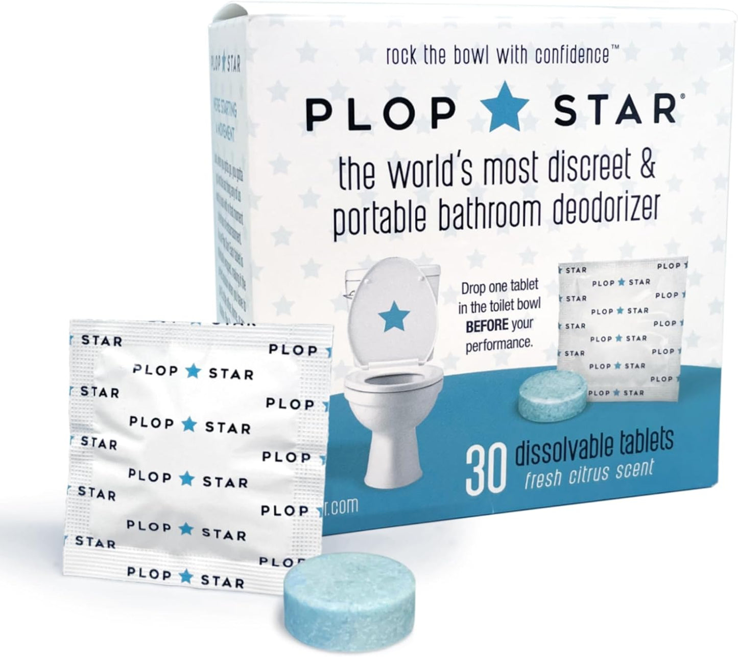 Odor Eliminating Toilet Tablets, Bathroom Deodorizer with Citrus Essential Oils, Individually-Wrapped Toilet Deodorizer, Single-Use Bathroom Odor Eliminator, 30 Tablets