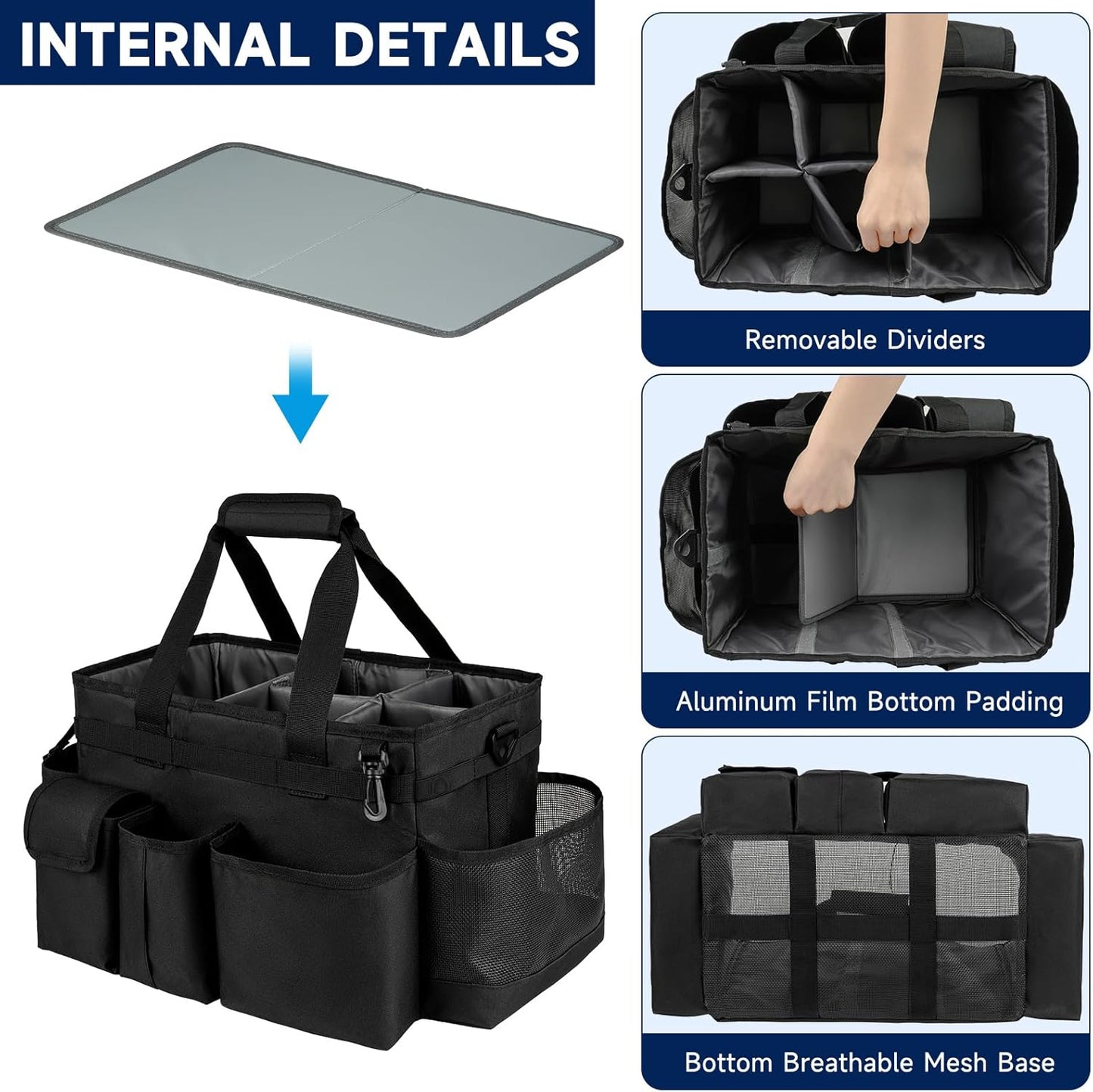 Cleaning Caddy Bag,Large Cleaning Supplies Organizer with Handle for Housekeepers, Black