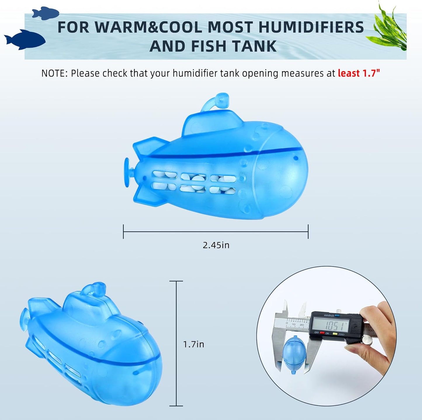 AMI PARTS Humidifier Tank Cleaner for Warm&Cool Most Humidifiers and Fish Tank Humidifier Demineralization Purifie Water Soften Hard Water 18-Pack (Blue, Adorable, Submarine Shape)