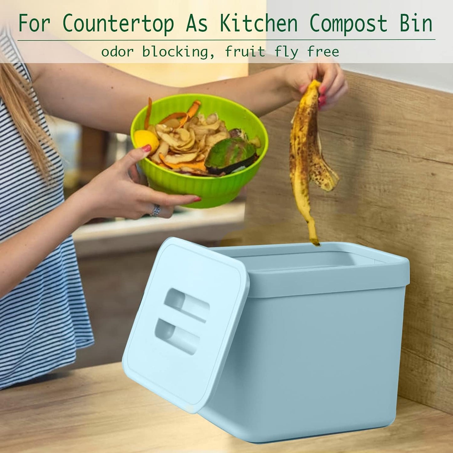 LALASTAR Kitchen Compost Bin, Hanging Trash Can with Lid for Kitchen Cabinet Door, Under Sink, Wall Mounted Waste Bin for Bathroom, 1.8 Gallon, Blue