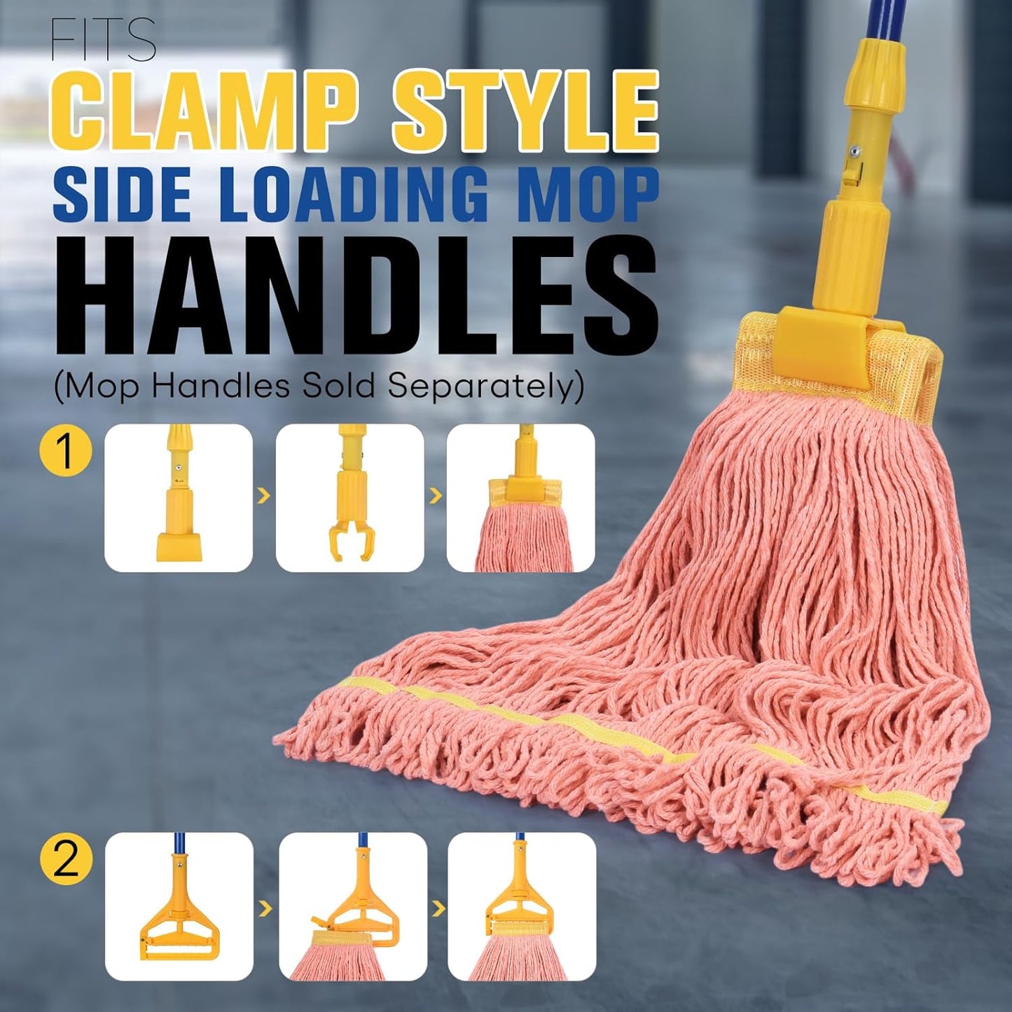 Matthew Cleaning Commercial Mop Head Replacement, 5 Inch Wide Headband, Looped End Cotton Blend String Wet Mops for Floor Cleaning, 24 oz Large, 1-Pack Orange