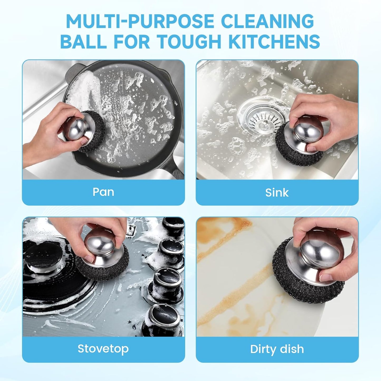 6 Pcs Steel Wool Scrubber, Stainless Steel Scrubber for Cleaning Kitchen and Household Stubborn Messes from Stoves Pans Pots Grill Sink, Replacement Wire Brush Set ( Only Replacement Pad)