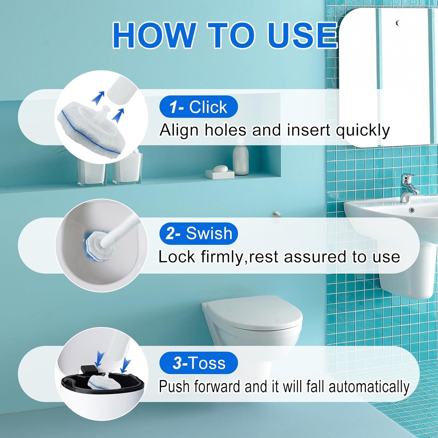 60pcs Disposable Toilet Wand Refills,Replacement Brush Heads Compatible With Most Toilet Wand Refill System,Upgrade Fiber Cleaner Heads for Closestool Cleaning.（not included brush rod）