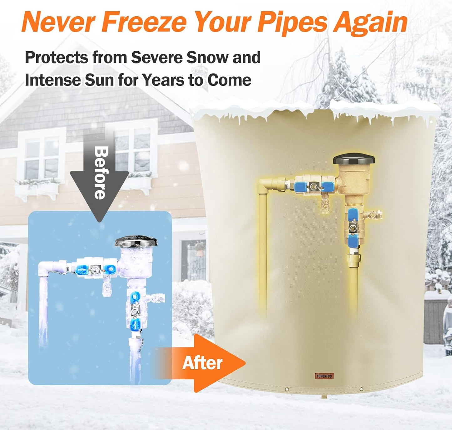 Backflow Preventer Pipe Insulation Cover (5°F) - Irrigation Sprinkler Valve Insulated Pouch - Water Well Pump Cover - Sturdy 5 Layers for Winter Freeze Protection, 28" W x 44" H, Beige