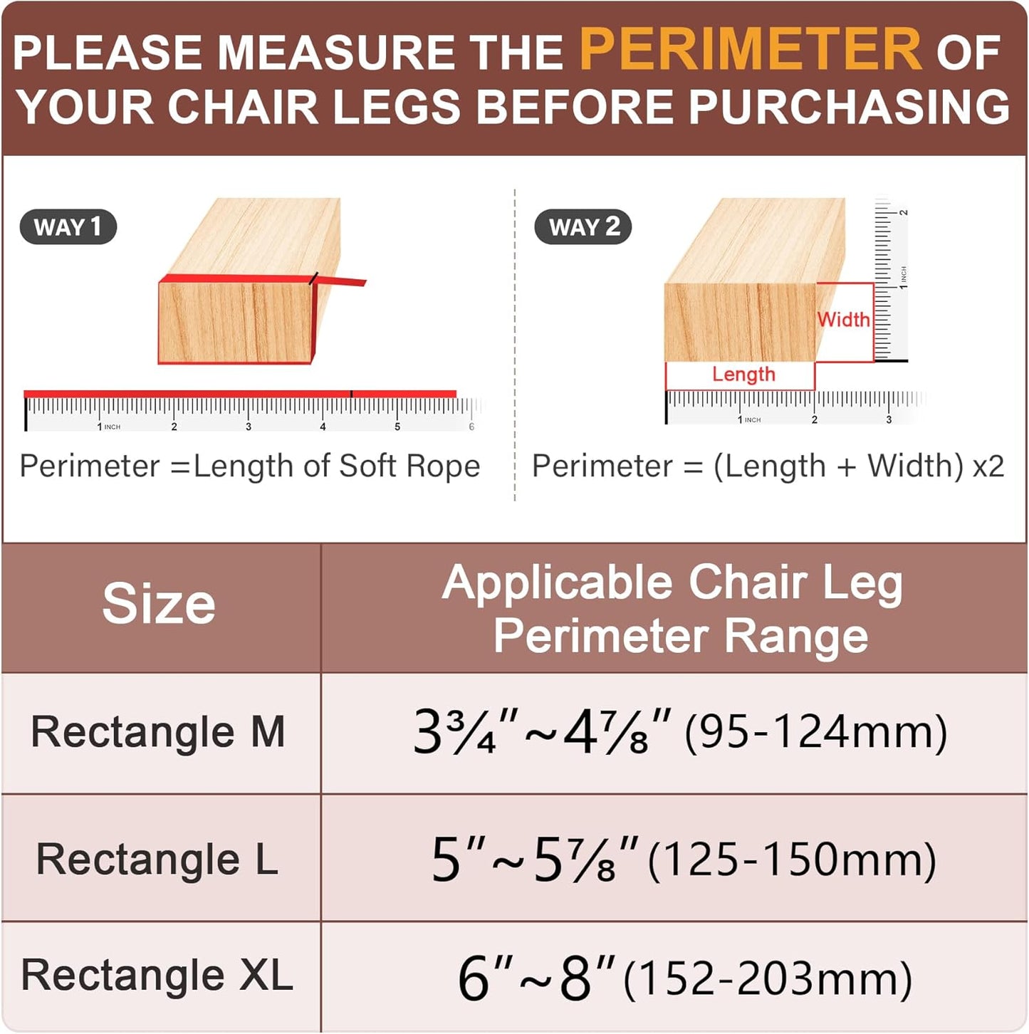 Chair Leg Floor Protectors Rectangle Chair Leg Protectors for Hardwood Floors Silicone Caps Felt Furniture Pads Covers Anti-Scratch Reduce Noise 32 Pack Clear Fit Perimeter 3-3/4'' to 4-7/8''
