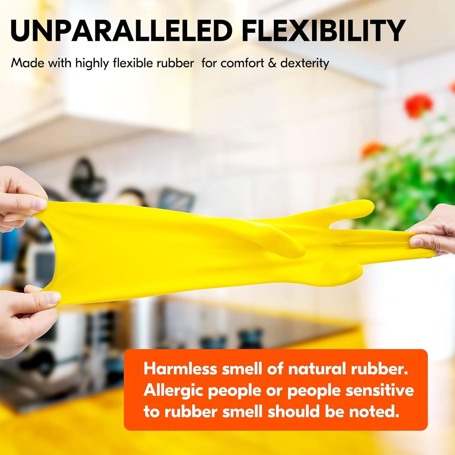 Vgo... 1-Pair Reusable Household Gloves, Rubber Dishwashing gloves, Extra Thickness, Long Sleeves, Kitchen Cleaning, Working, Painting, Gardening, Pet Care (Size XL, Yellow, HH4601)