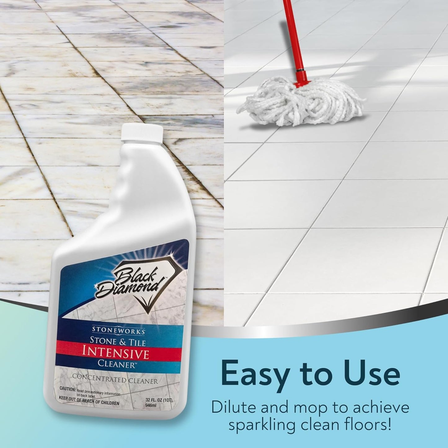 Black Diamond Stoneworks Stone & Tile Intensive Cleaner: Concentrated Deep Cleaner, Marble, Limestone, Travertine, Granite, Slate, Ceramic & Porcelain Tile. (1-Quart)