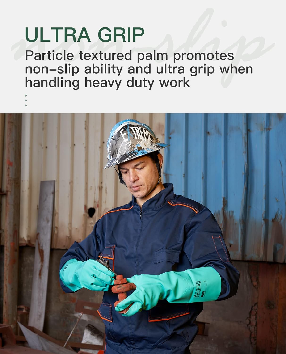 PACIFIC PPE 2 Pairs Nitrile Chemical Resistant Gloves, Flocked, Resist Strong Acid, Alkali, 15 mil, 12.6", XX-Large