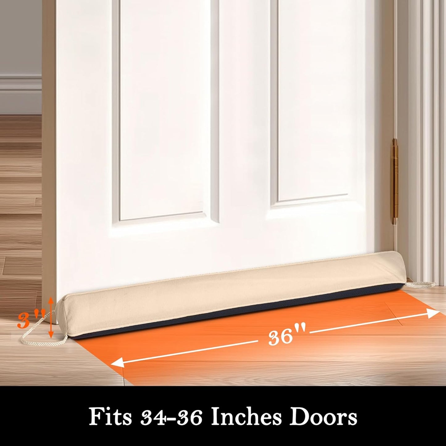 Sunolga 36" Door Draft Stopper Blocks Hot and Cold Air with Removable Washable Cover for Gaps Up to 3", All-Season Seal for Noise, Door Sweep for Bottom of Door and Window, Home Essentials, Beige