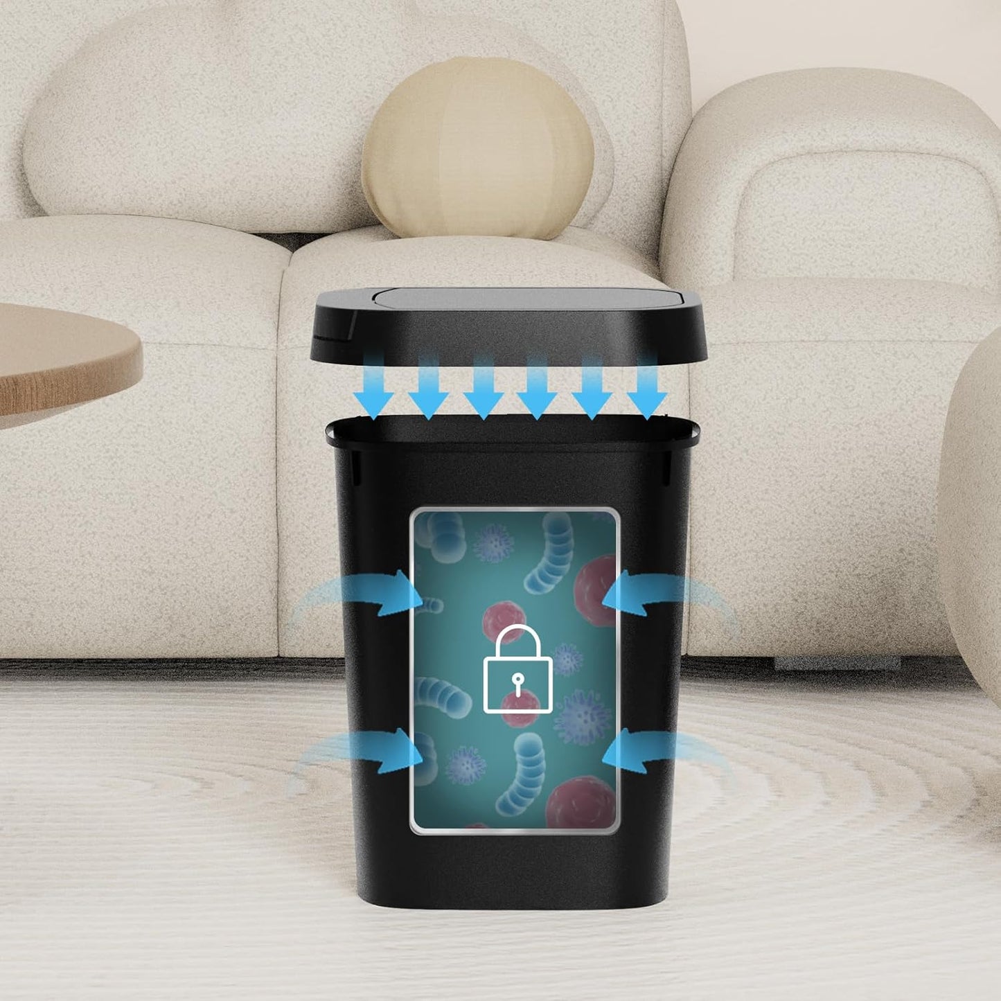3 Pack Bathroom Small Trash Can with Lid, 2.6 Gallon Slim Garbage Bin with Pop-Up Lid, 10L Plastic Wastebasket for Bedroom, Office, Kitchen, Toilet (Matte Black)