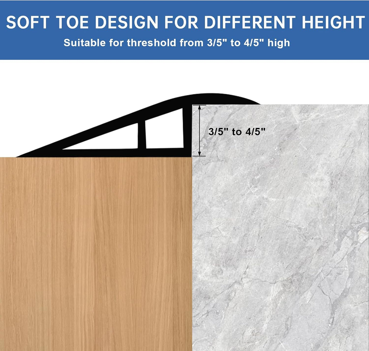 Vinyl Door Threshold Flooring Transition Strip Self Adhesive Carpet Edging Strip for Laminate Doorway Edge Threshold from 3/5" to 4/5" (White, 6.6 Ft)