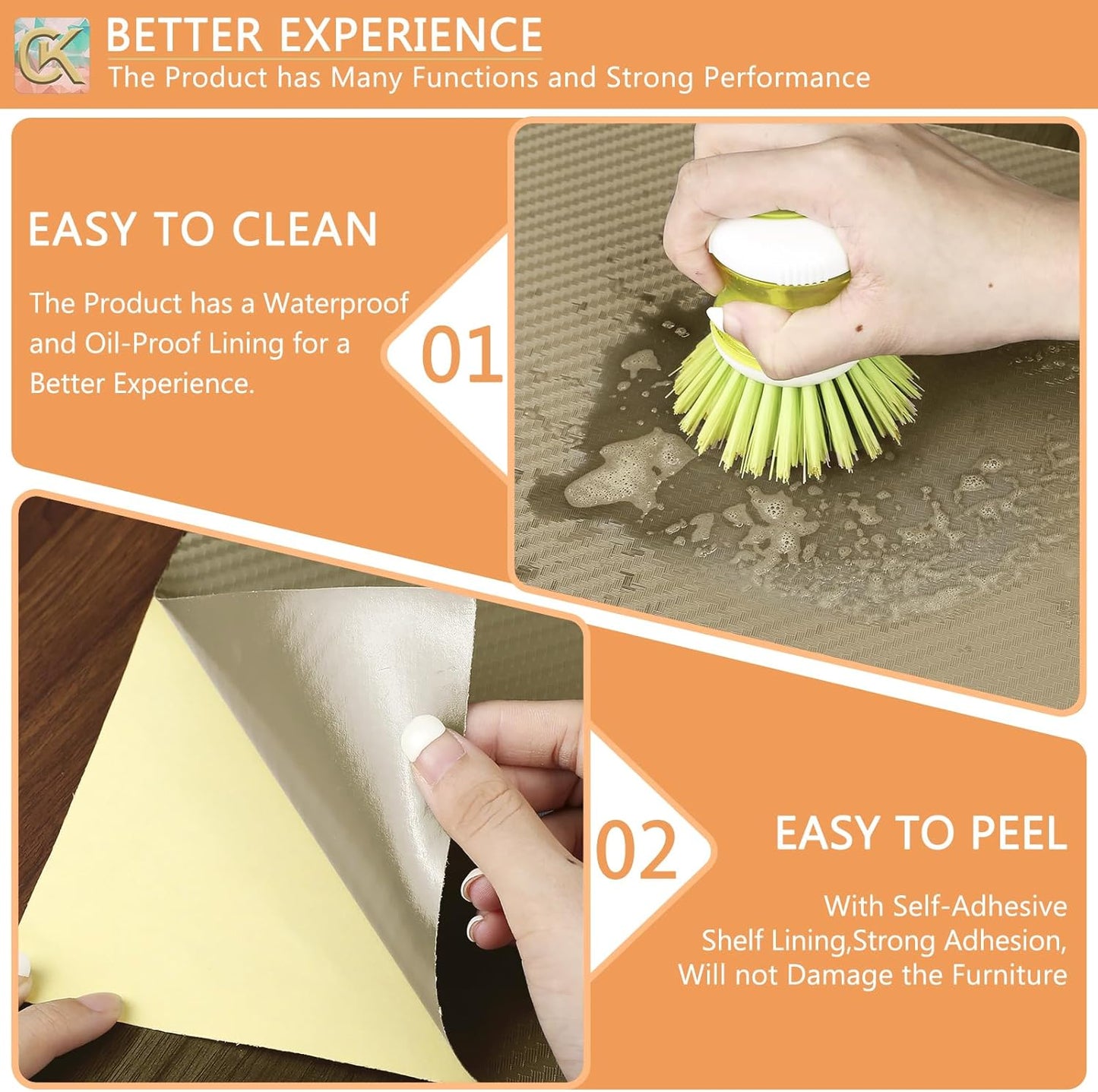 Self-Adhesive Shelf Liner Kitchen Liner, Waterproof Backed Paper Easy Peel and Stick Contact Liner Without Residue for Decor Your Desk Surface, Kitchen Countertops (Dark Khaki, 17.5 x 236.2 inches)