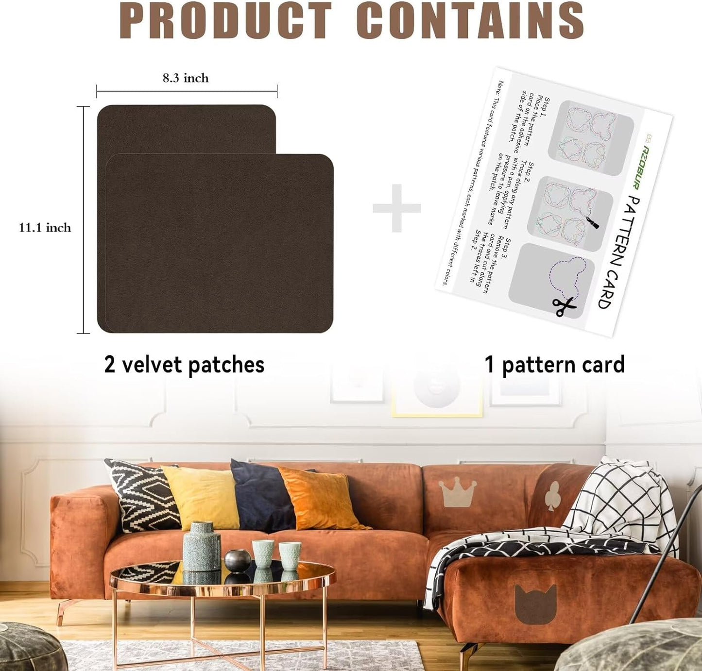 Azobur Fabric Couch Repair Patch 8.3 x 11 inches,Self-Adhesive Fabric Repair Patch for Furniture,Handbag,Sofa,Car Seats-(Red)