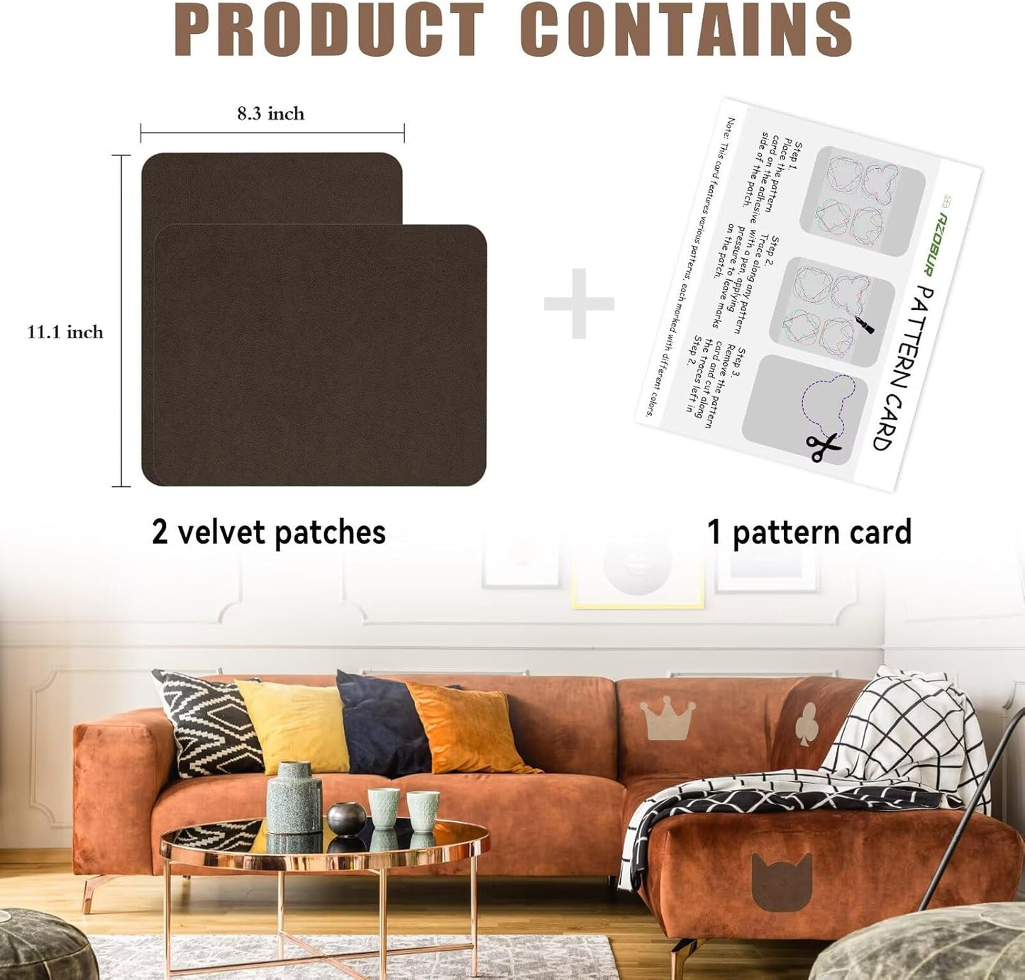 Azobur Fabric Couch Repair Patch 8.3 x 11 inches,Self-Adhesive Fabric Repair Patch for Furniture,Handbag,Sofa,Car Seats-(Light Grey)