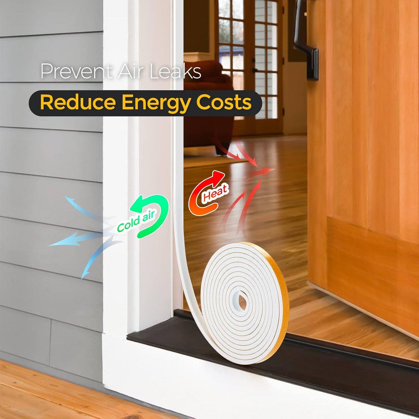 13 Feet Weather Stripping Door Seal, 2" Wide X 1/4" Thick Door Seal Strip High Density Foam Tape Adhesive Strip for Door Soundproofing,Window Insulation (2" x 1/4" x 13FT,White)