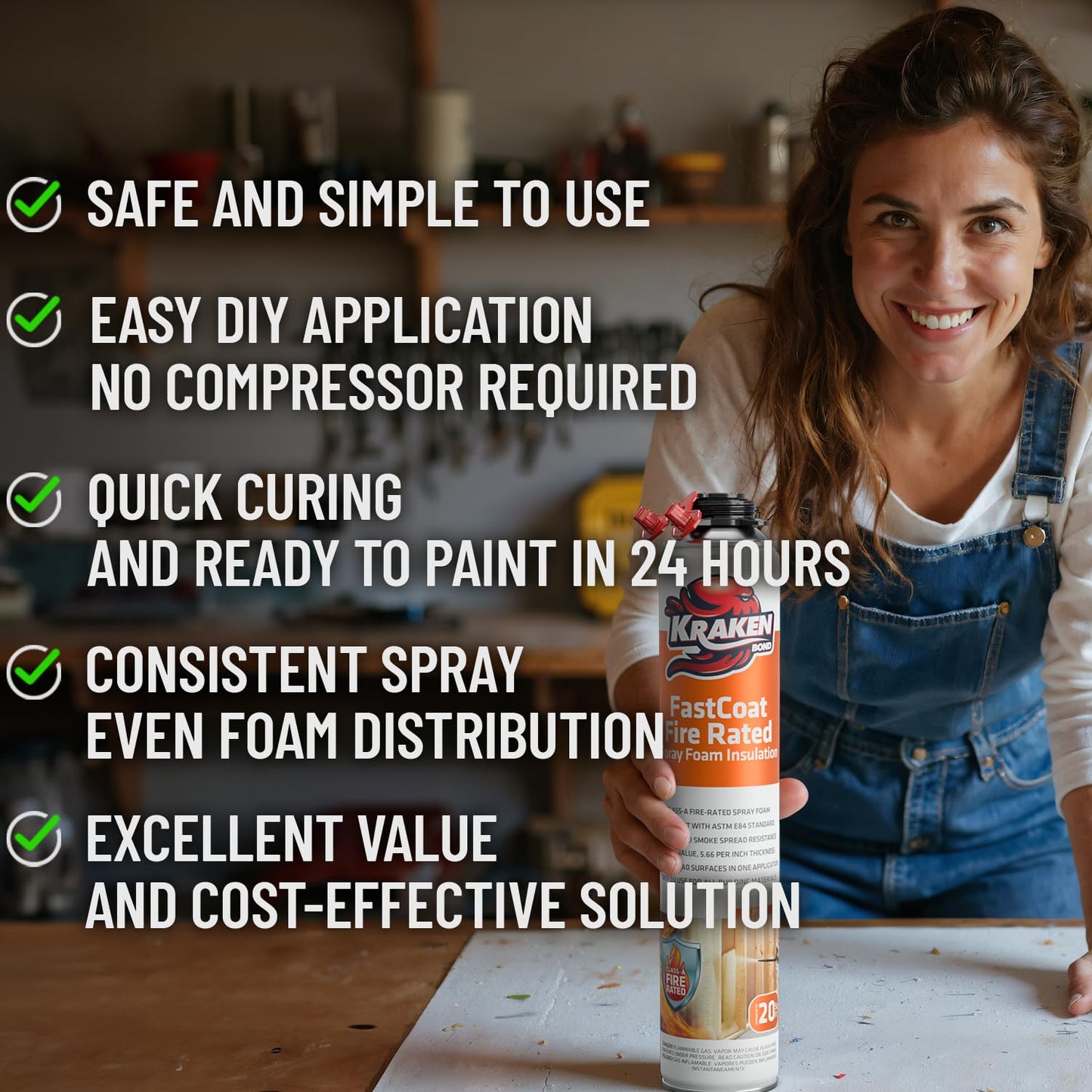 Kraken Bond Fastcoat Fire Rated Spray Foam Insulation Closed Cell in a Can 480 sq ft (24x27.1 oz.) (R-Value 11.32 / 2in) - Spray Foam for Garage Door, Attic, Wall Gun & Cleaner Not Included, 24 Pack