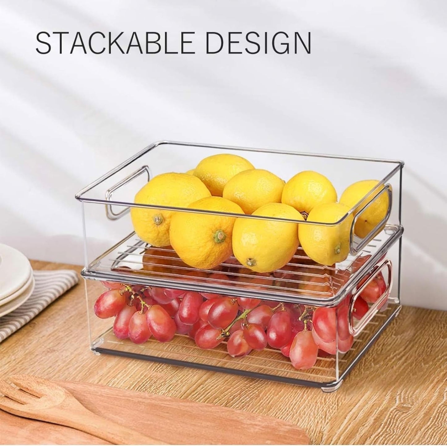 12 Pack Refrigerator Organizer Bins, 3 Sizes Stackable Clear Pantry Storage with Handles and 30 PCS Plastic Bags for Fridge, Freezer, Shelves, Drawer, Snack Organizer for Home & Kitchen