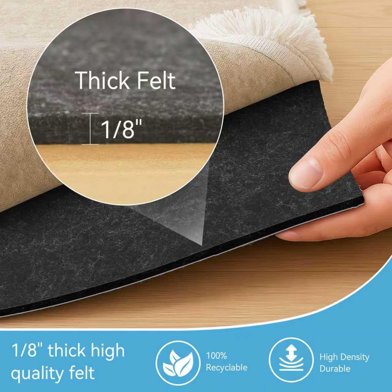 Warmstar 2x6 FT Non Slip Rug Pad,100% Waterproof Felt Rug Pad for Hardwood Floors,1/8” Thick Soft Carpet Pad with Natural Rubber Backing, Secure Grip & Floor Protection