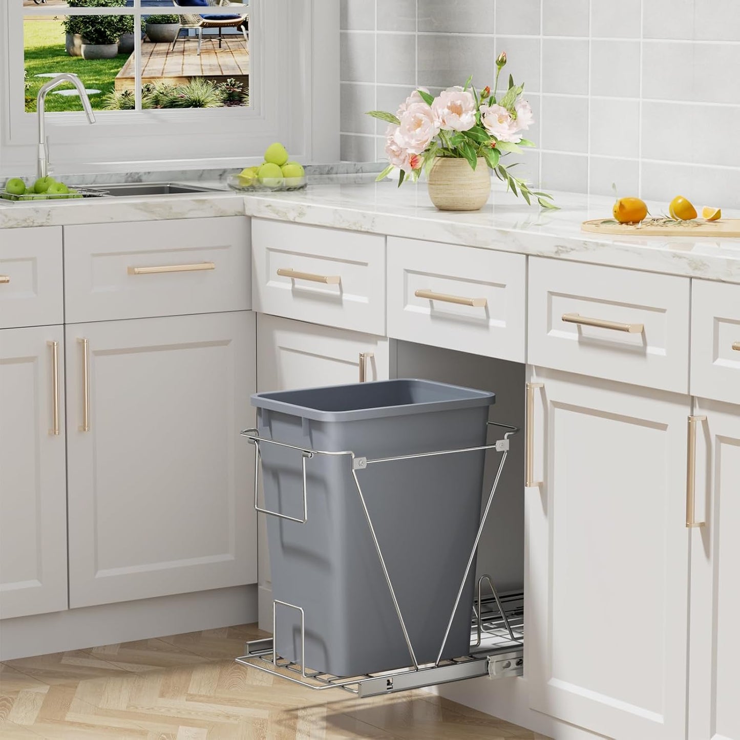 ROOMTEC Lightweight and Durable Slim Trash Can, 35QT Kitchen Trash Can, Lightweight and Sturdy Slim Trash Cans, Wastebaskets for Office, Workspace, Kitchen, Bathroom, 2 PCS