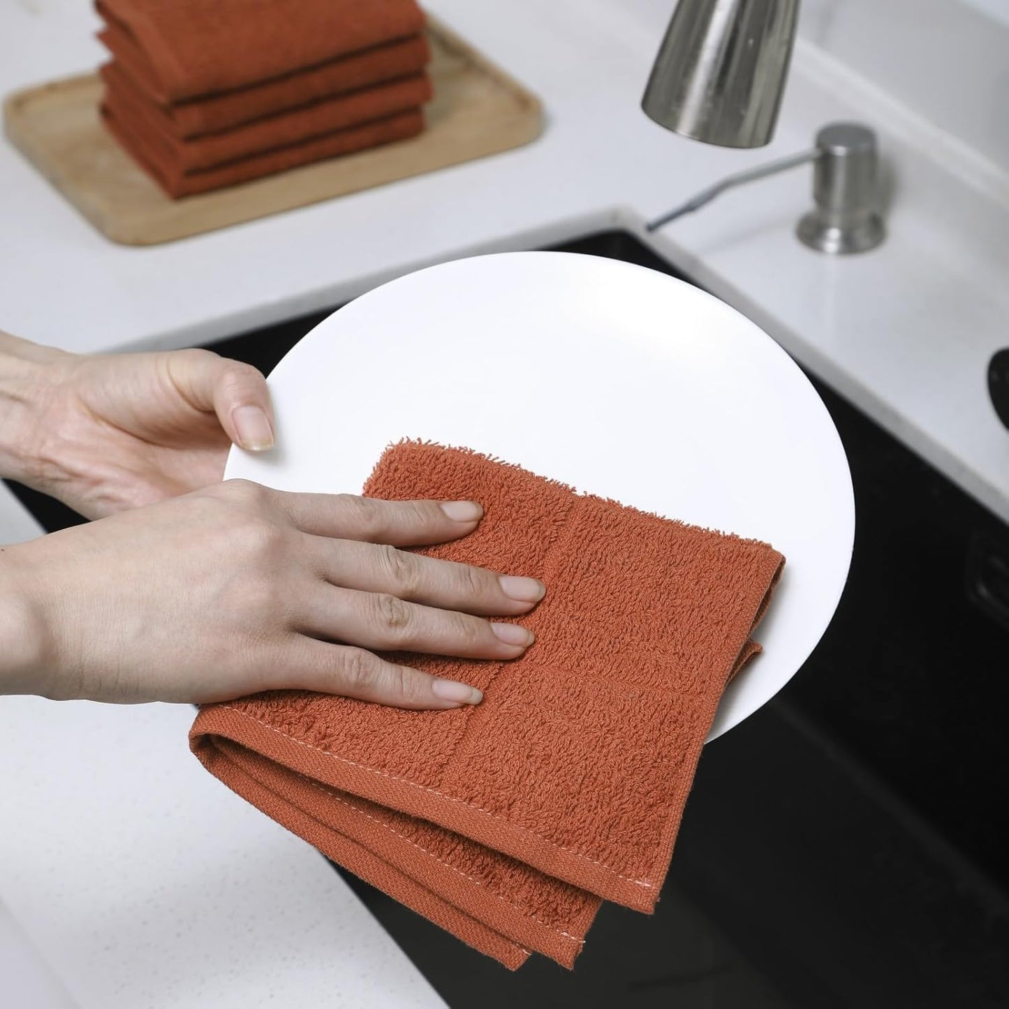 Glynniss Kitchen Dish Cloths Highly Absorbent Dish Rags 100% Cotton Wash Cloths for Washing Dishes (Rust, 50)
