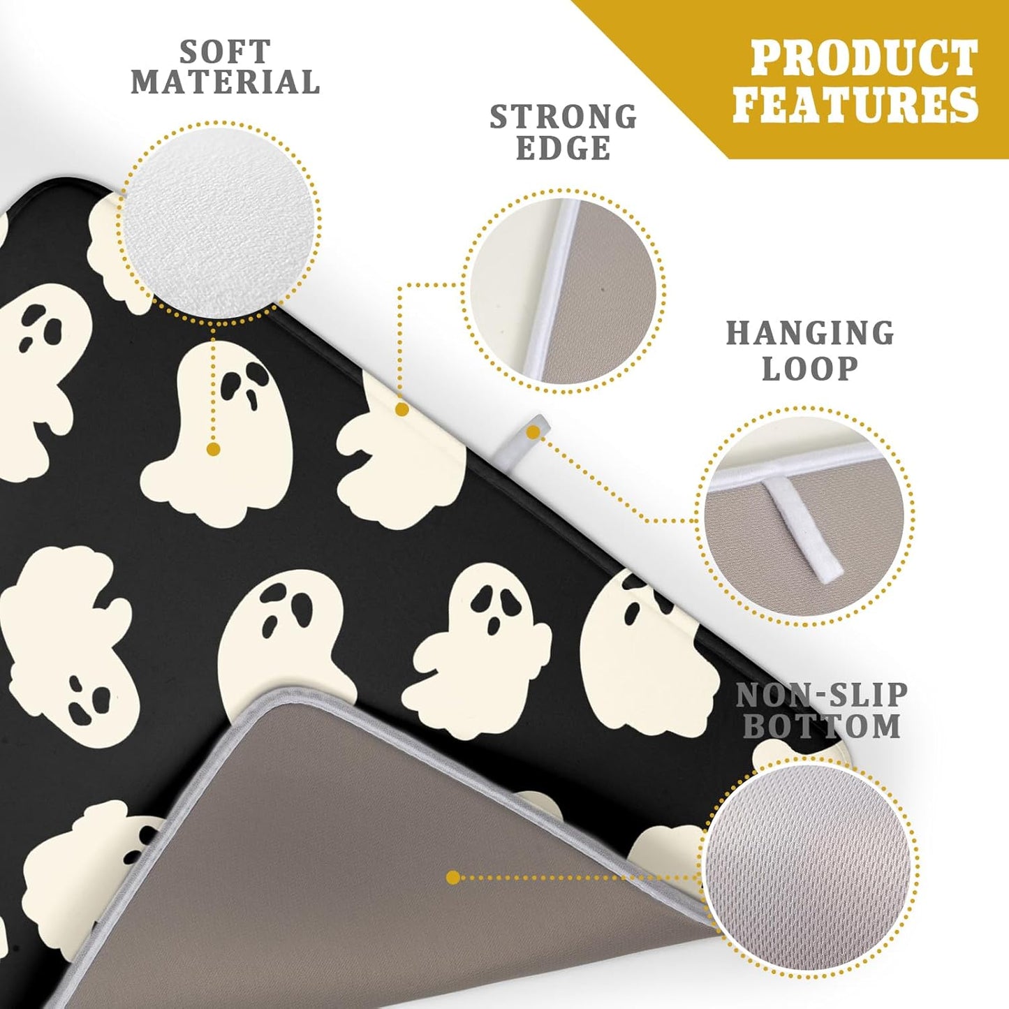 Halloween Ghosts Dish Drying Mat for Kitchen Counter Halloween Cute Ghost Drying Dish Mat 18”x24” Absorbent Microfiber Reversible Kithchen Mats for Countertop Fast Dry Dish Draining Mats for Halloween