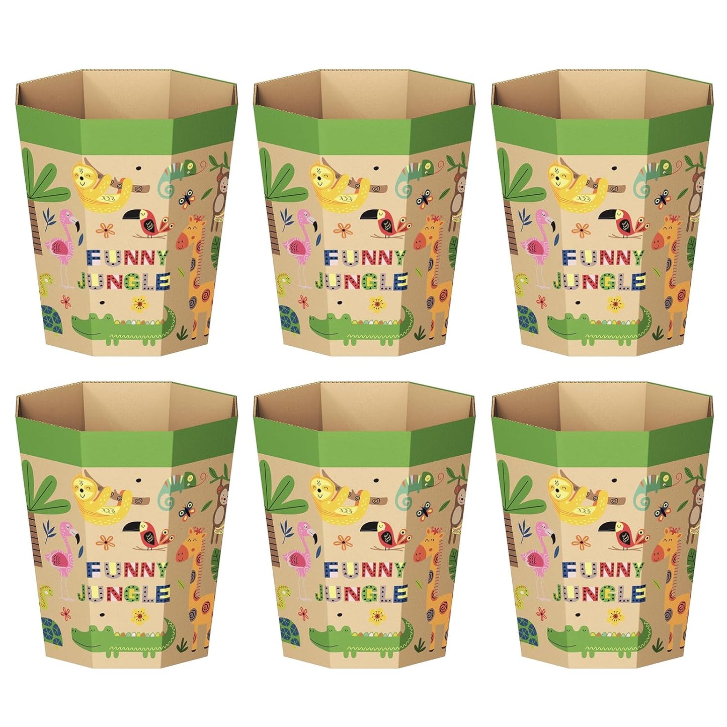 6-Pack Cardboard Trash Can – Foldable, Recyclable, Plastic-Free & Reusable Small Waste Paper Basket for Kids - Garbage Bin Perfect for Bedrooms, Playrooms, Children's Room & Outdoor (3.2 Gallon)