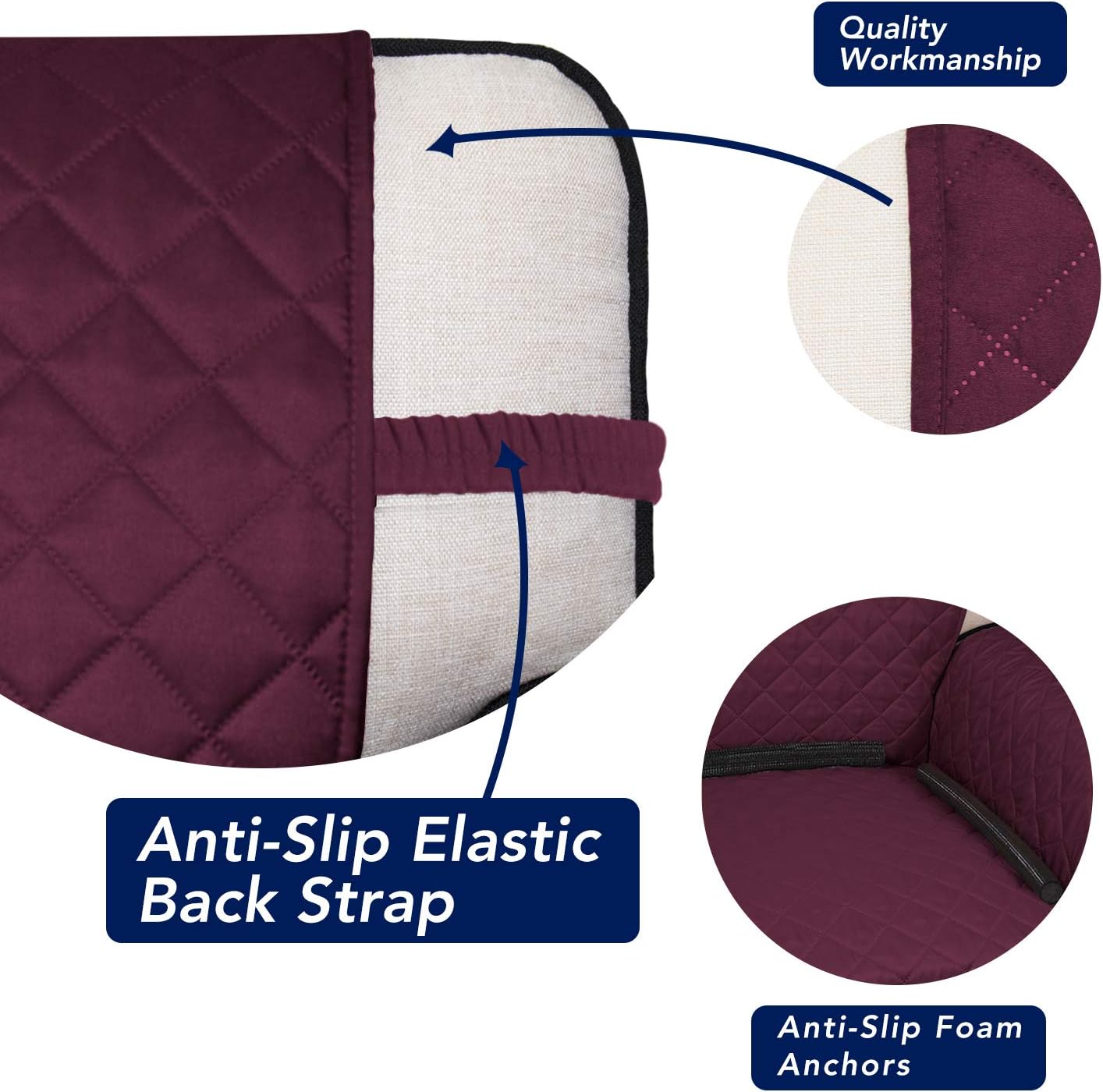 PureFit Reversible Quilted Sofa Cover, Water Resistant Slipcover Furniture Protector, Washable Couch Cover with Non Slip and Elastic Straps for Kids, Dogs, Pets (Chair, Wine/Beige)