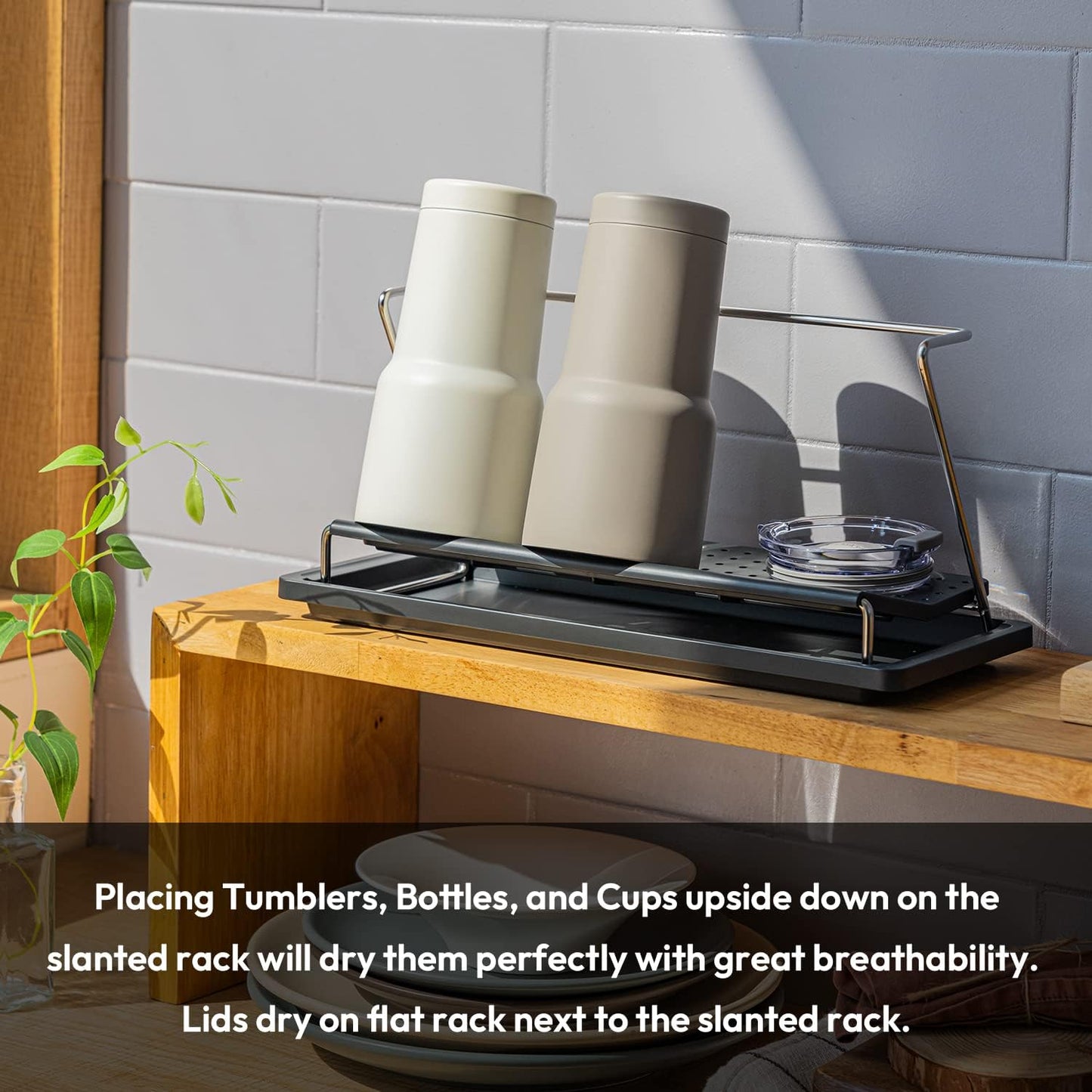 carrotez Bottle Drying Rack, Tumbler Rack with Drain Tray - Narrow and Wide Openings with Various Capacity, Mug Type and Cup Type - Black